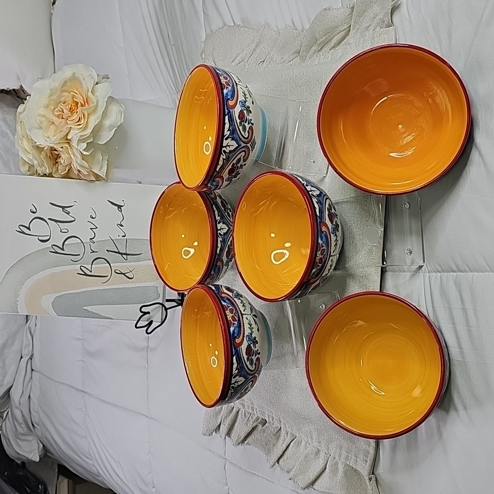 Euro Ceramica Zanzibar Collection Hand-Painted Colorful Design Bowls